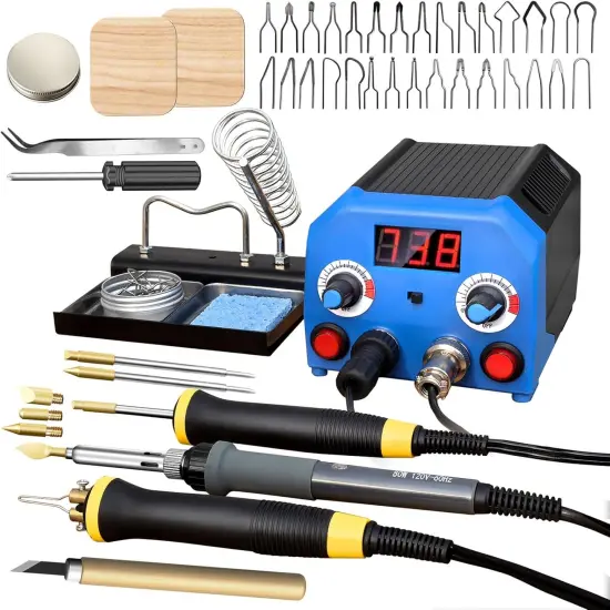 LH55-3-3 Wood Burner kit Wood Burning Tool Pen 200~750℃, Wood Burning kit with Digital Thermometer Temperature Adjustable Temperature 3 pyrographic Wood Burning pens 37 Wood Burning Pen Tips {1}