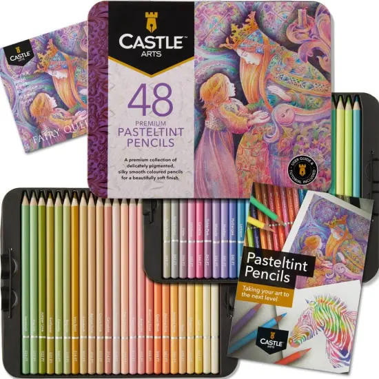 48 Pasteltint Coloured Pencils Set | Quality Colours in Softer, Sumptuous Tones | For Professional and Adult Artists | Protected and Organised in Presentation Tin Box {1}