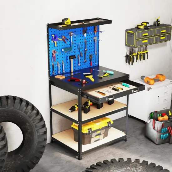 Tool Organizer Workbench with 20 Pieces Hanging Accessories Suitable for Home or Garage Use Navy {2}