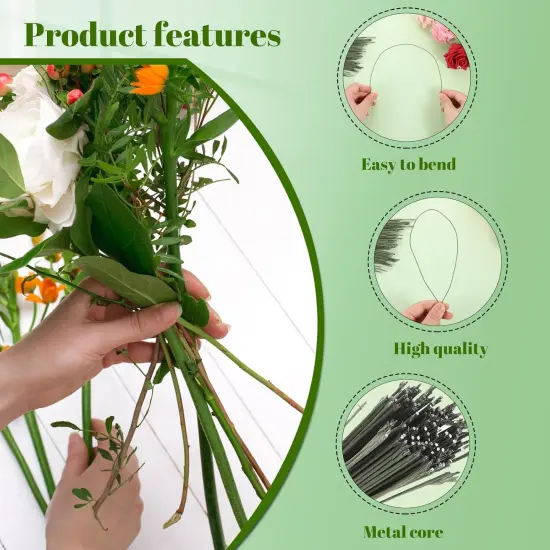 130 Pack Floral Wire 18 Gauge Crafts Wire Florist Wire Stems Diameter 0.05In Green Flower Wire for Flower Arrangement Supplies Crafts Bouquet Stem Wreath Making (14 Inch) {3}
