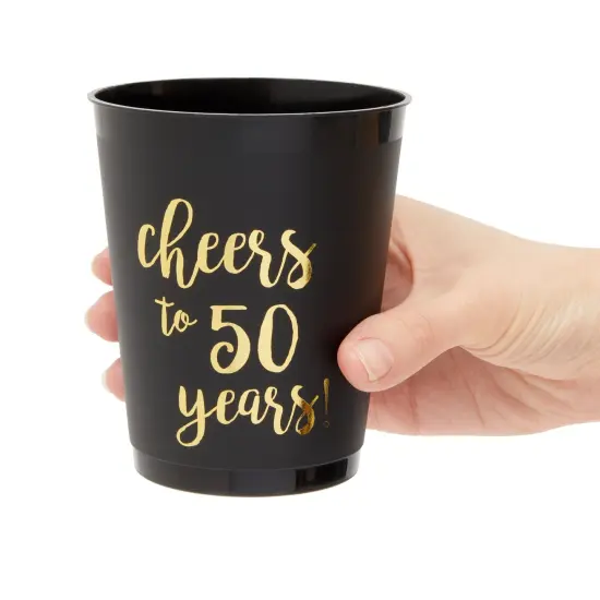 16 Pack Cheers to 50 Years Plastic Party Cups - 50th Birthday Decorations for Men and Women, Anniversaries (Black, 16 oz) {5}