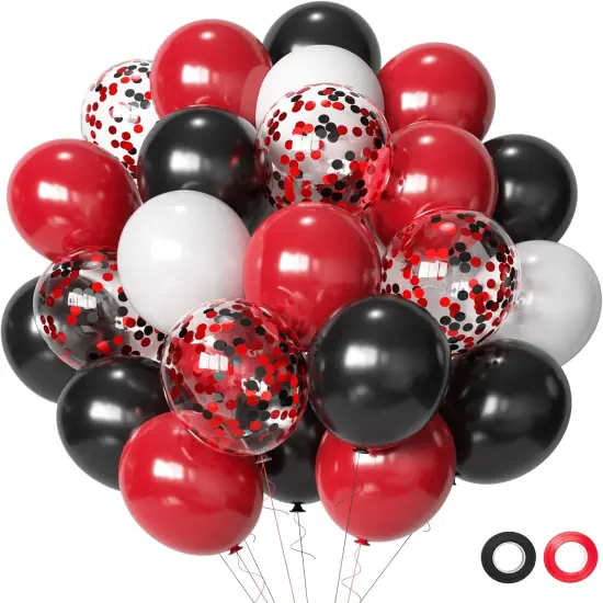 Red and Black Latex Balloons, 50Pcs 12inch Black Red White Party Balloons for Birthday,Wedding,Baby Shower,Casino Party, Race Car Party,Valentine's Day {1}