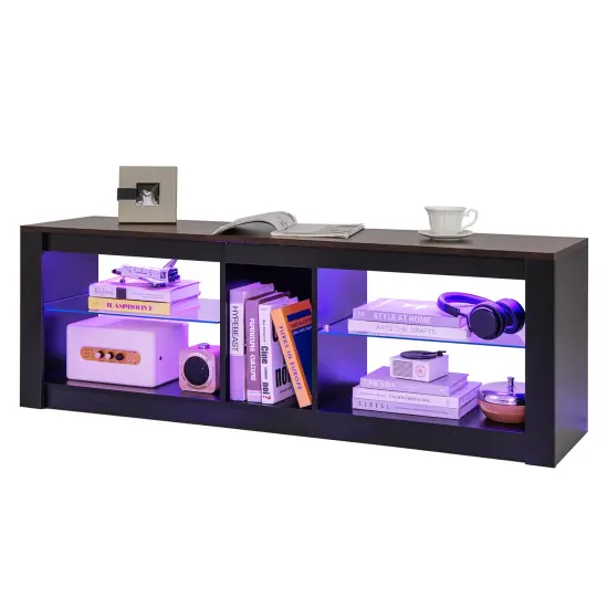 LED TV Stand with Adjustable Glass Shelves, Storage and Remote Control Lighting {1}