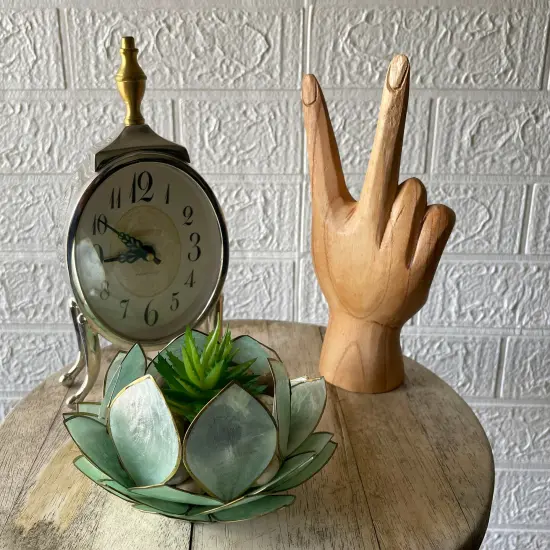 Carved Wooden Peace Sign Hand Gesture Statue Natural Finish 7.75 Inches High {5}