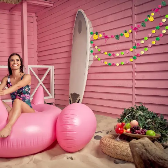 Summer Party Decoration Hawaii Pom Pom Ball Garland Tropical Flamingo Pineapple Party Banner Set Aloha Banner for Birthday Wedding Photo Backdrop Hawaiian Party {4}