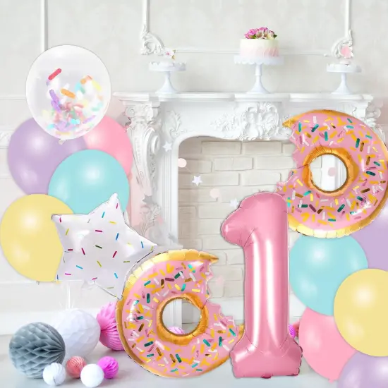 29Pcs Donut First Birthday Party Decorations Colorful Donut Balloons Confetti Star Balloons Number 1 Balloon for Sweet One Donut Birthday Decoration Supplies {4}