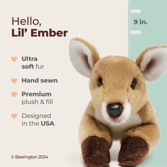 Bearington Lil' Ember Small Plush Stuffed Animal Fawn, Deer 9 inches, For Ages 3-14 Brown {2}