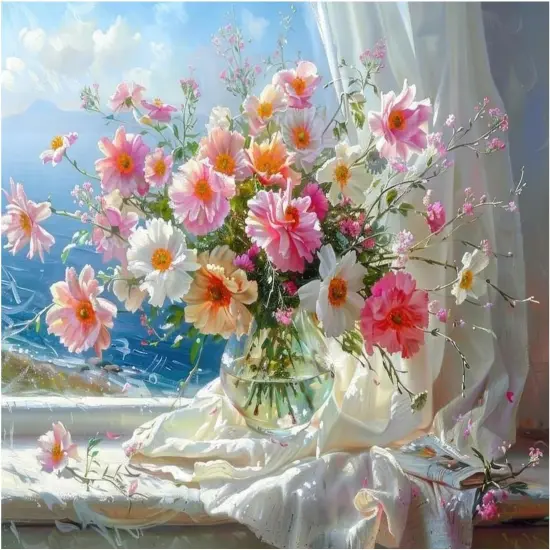 Paint by Number Flowers for Adults-Windowsill Paint by Numbers for Adults Beginner, Vase Flower Paint by Numbers for Home Wall Decor (16 x 20 inch) {1}