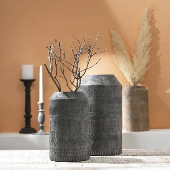 Decorative Handcrafted Accent Wood Vase - 8.5" x 15" White {6}