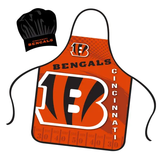 Mojo Licensing Cincinnati Bengals Apron Chef Hat Set Full Color Universal Size Tie Back Grilling Tailgate BBQ Cooking Host {1}