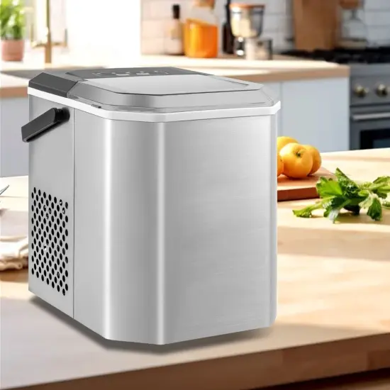 Portable Countertop Ice Maker with Self-Cleaning Function and One-Button Control Panel Silver {1}
