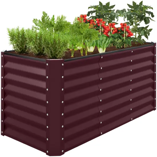 Best Choice Products 4x2x2ft Outdoor Metal Raised Garden Bed, Planter Box for Vegetables, Flowers, Herbs Burgundy {1}