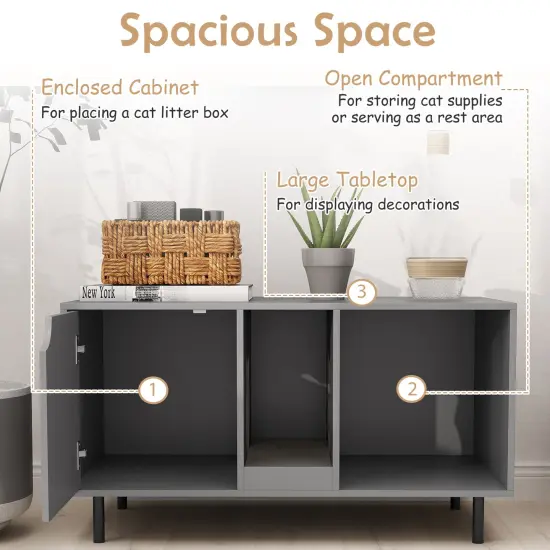 Engineered Wood Cat Litter Box Cabinet with Scratcher and Storage Gray {6}