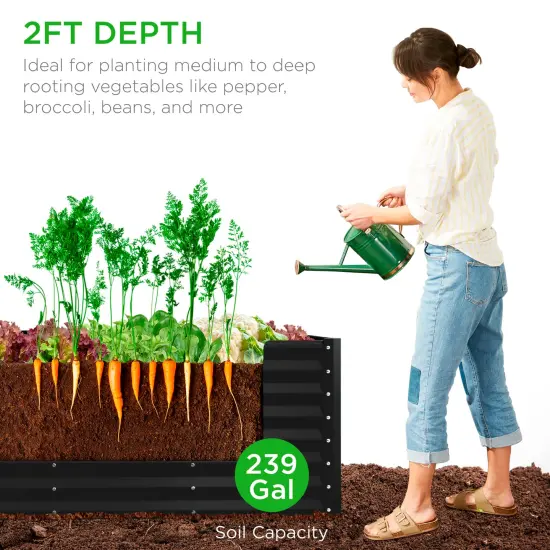 Best Choice Products 8x2x2ft Raised Metal Outdoor Garden Bed, Planter Box for Flowers, Vegetables, Herbs Black {3}