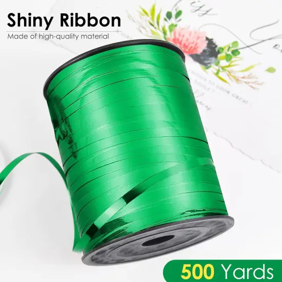 Green Ribbon, 500 Yard Curling Ribbon for Crafts, Shiny Metallic Ribbon, Iridescent Crimped Ribbon for Gift Wrapping, Balloons String, Florist Flower (1 Roll) {2}