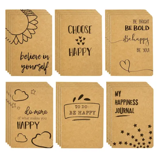 Paper Junkie 24 Pack Journals for Kids - Let's Be Happy Journals Bulk - Kraft Paper Notebooks School Supplies (80 Lined Page, 4 x 5.75 In) Brown {1}