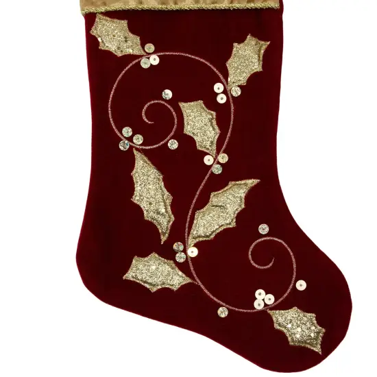 Northlight 20.5-Inch Velvet Gold and Maroon Etched Cuff Christmas Stocking {5}
