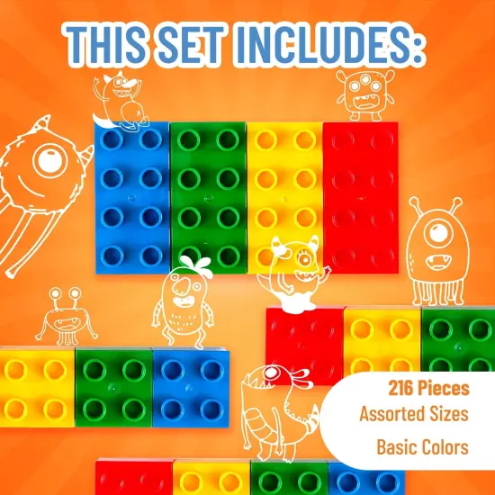 Strictly Briks Toy Building Block, Blue, Green, Red, and Yellow, 216 Pieces, Classic Bricks Building Starter Kit for Kids, 100% Compatible with All Major Brick Brands, Ages 3-14 Multicolor {3}