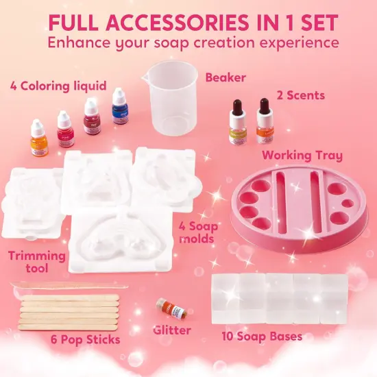 Soap Making Kit- Make Your Own Soap- DIY Unicorn Soap with 4 Molds, Spa Science Kit for Kids, Stem Activity Gifts for Toddler Kid Aged 6+, Girl Birthday Present {3}