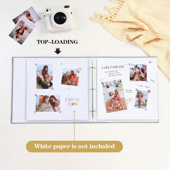 DIY Scrapbook Photo Album with 20 Plastic Sleeves 40 Pages Linen Cover 3 Ring Folder Binder for Wedding Baby Family and DIY Projects (Green) {4}