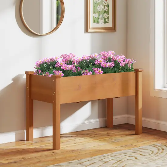 Brown Fir Wood Raised Garden Bed with Liner and Drainage Holes {6}