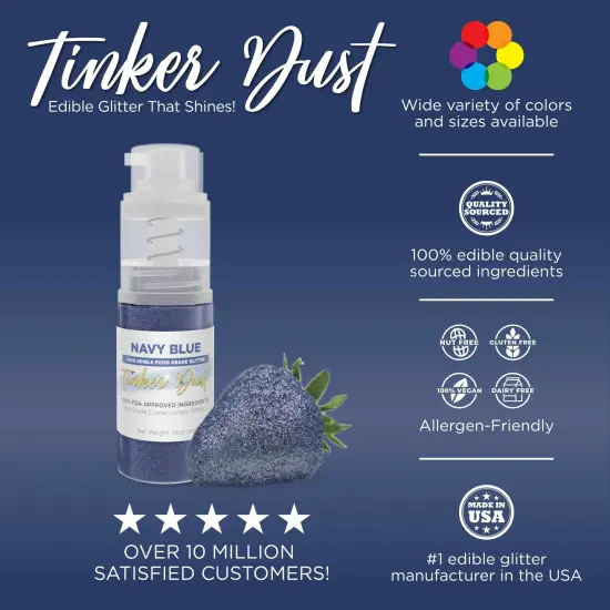 Bakell - Navy Blue Tinker Dust Edible Glitter (25g, 1x Spray Pump) for Food, Desserts, and Beverages! {3}