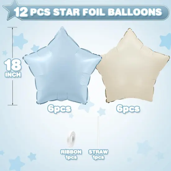 Blue White Star Balloons,12Pcs Baby Blue White Star Shaped Foil Balloons,18Inch Large Cream White Helium Mylar Balloon for Baby Shower Birthday Anniversary Party Decorations {2}