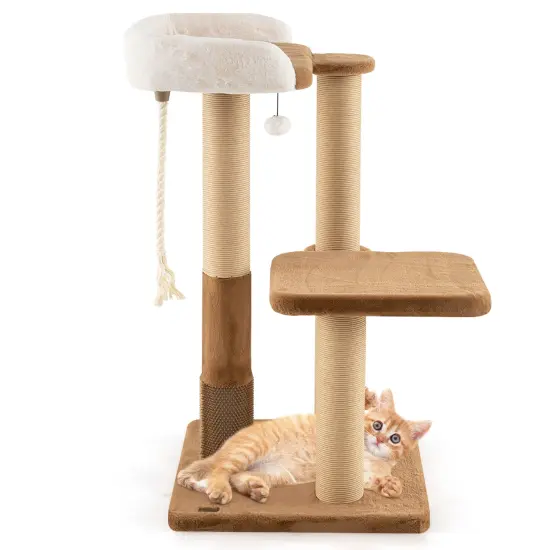 44 inches Modern Cat Tree with Scratching Posts and Dangling Ball {4}