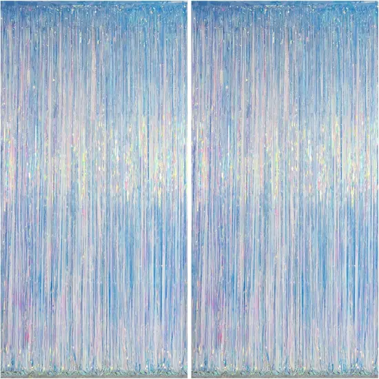 Iridescent Foil Fringe Backdrops Party Decorations - 2 Pack 3.2 x 6.5 ft Metallic Tinsel Photo Backdrop Curtains for Mermaid Unicorn Birthdays Parties {1}