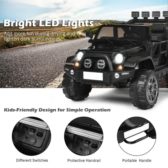 2-Seat Ride-On Car Truck with Remote Control, LED Lights, Music and Safety Features Black {5}