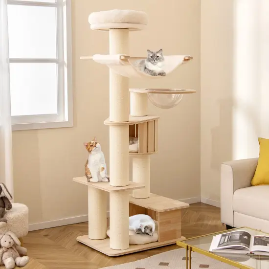 69 Inches Tall Cat Tree with Cozy Top Perch and Washable Plush Cushions {2}