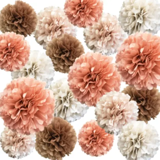 Tissue Pom Poms Wedding Party Decorations &ndash; 20 Pieces Dusty Pink Brown Pastel Cream Ivory Paper Flowers Kit for Engagement Bridal Baby Shower Bachelorette Hanging Decor (Rose Gold) {2}