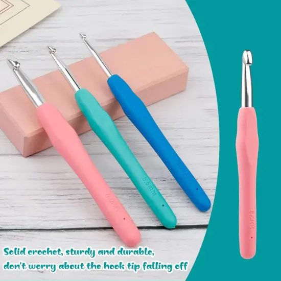 3 Sizes Crochet Hooks,Ergonomic Arthritis Handle,5.5 inch Long Beginner's Knitting Needle and Color Soft Handle Smooth Knitting Needle DIY Knitting Kit {4}
