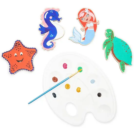 24 Pieces Unfinished Sea Creatures Wood Cutouts for Crafts, Wooden Ocean Animals (Turtle, Seahorse, Starfish, Mermaid) Brown {3}