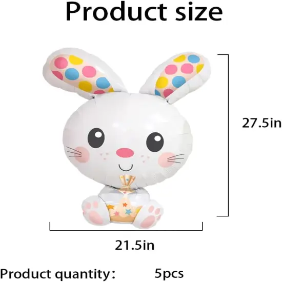 5 PCS Colorful Bunny Foil Balloons - Easter Party Decorations - White - Unisex Adult {2}