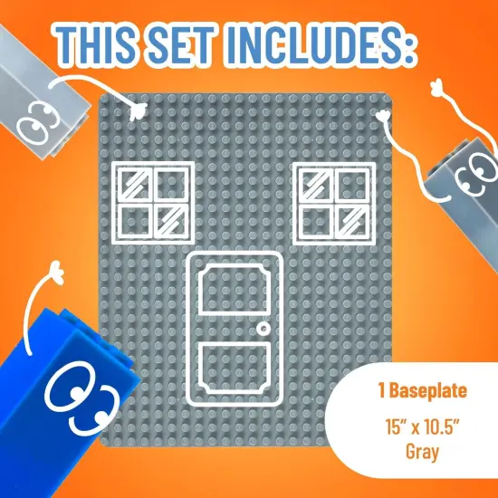 Classic Big Briks Baseplate 15" x 10.5" Large Building Brick Baseplate by Strictly Briks | 100% Compatible with All Major Brands | Single Light Gray Flat Bottom Base Plate, Ages 3-14 Grey {3}