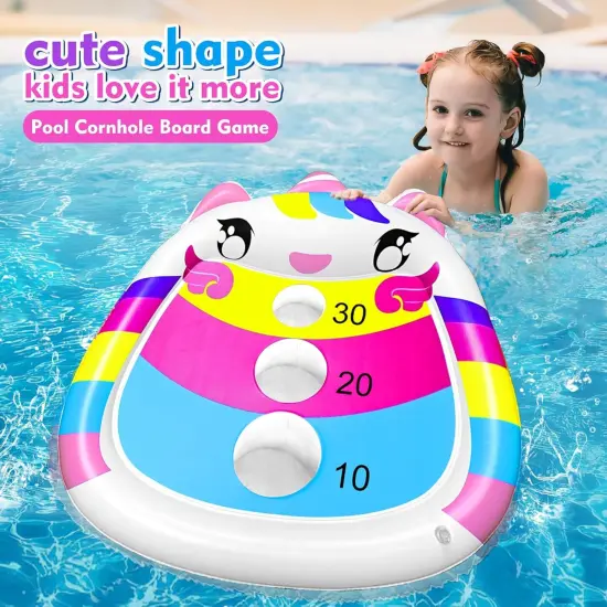 Summer Unicorn Kids Fun Pool Toys,Inflatable Cornhole Board Floating Water Game Outdoor Swim Play {2}