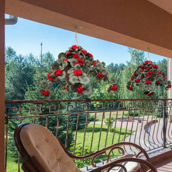 25" Red Hanging Geranium Basket &ndash; Lush Silk Flowers for Indoor & Outdoor Home D&eacute;cor {2}