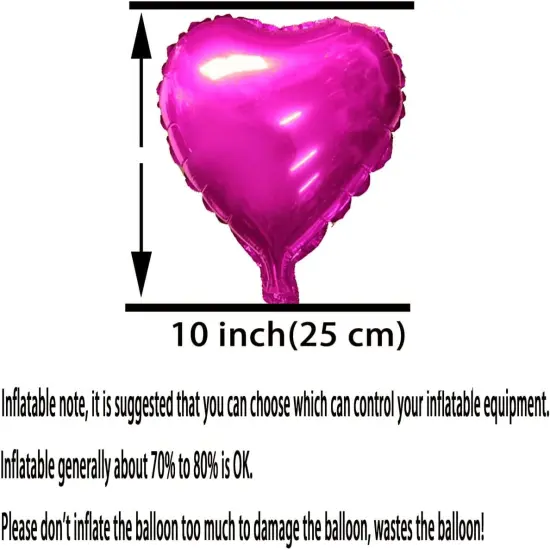 Hot Pink Heart Foil Mylar Balloons - Valentines Day Party Wedding Bachelorette Anniversary Birthday Bridal Shower Party Favors Balloons Decorations, 50pc {3}