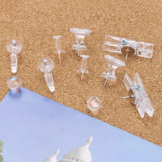 Clear Push Pins Set, 5 Styles 125-count Thumb Tacks Map Pins, Steel Point and Clear Plastic Head Pushpins Transparent Thumbtacks for Cork Board Bulletin Boards {5}