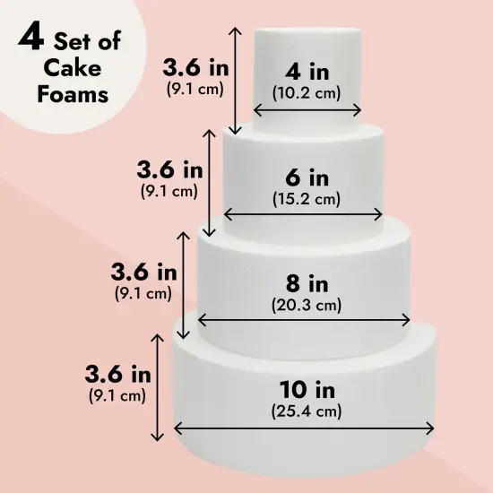 4 Tier Round Foam Cake Dummy Set, 4" 6" 8" 10" Fake Wedding Cake Dummies for Display, Decorating, 14.4" Tall Dummies (White) {4}