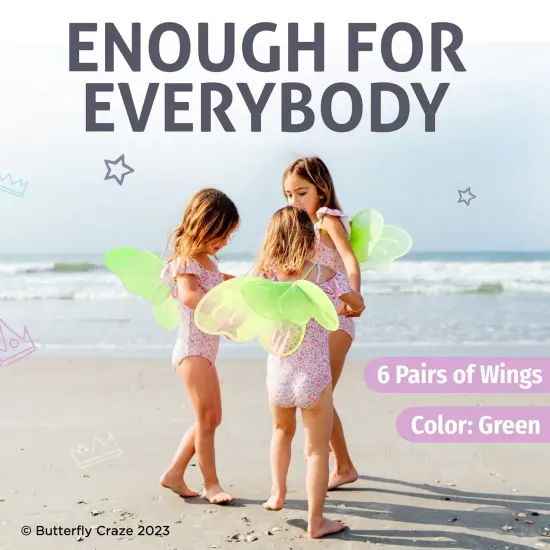 Butterfly Craze Girls' Fairy, Angel, or Butterfly Wings Costumes & Dress Up Collection: Set of 6, Magical Delights, Favors or Supplies for Kids, Make Your Little One's Birthday Party Special, Green {3}