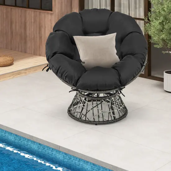 Black Swivel Papasan Chair with Thick Removable Cushion Suitable for Indoor or Outdoor Use {6}