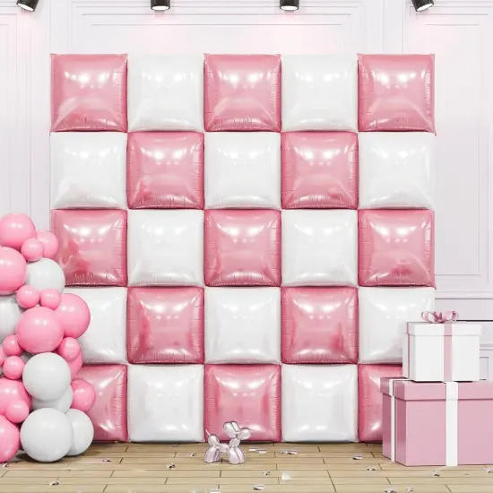 Pearl Pink and White Double Sided Square Foil Balloons Wall,19 Inches {1}