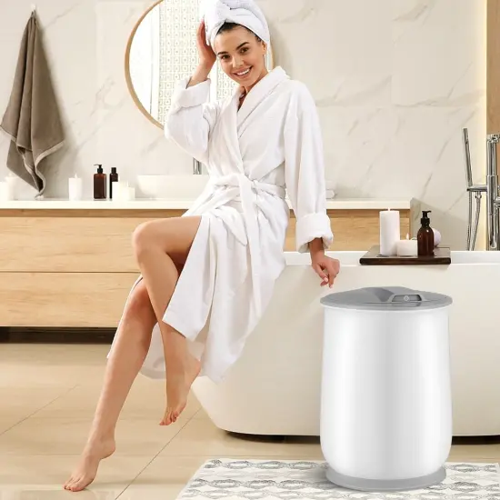 Bathroom Spa Bucket Towel Warmer with Flip Top Lid and 5.5 Gallons Large Capacity Gray {1}
