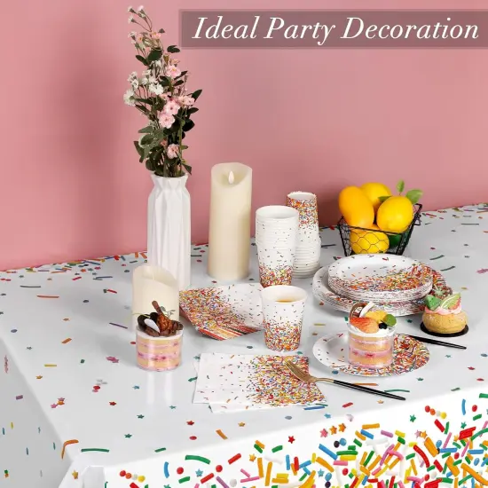 97 Pieces Confetti Sprinkles Tableware Set Disposable Tablecloth Paper Cups Dessert Plates Beverage Napkins for Party Decorations Wedding Birthday Party Favors {5}