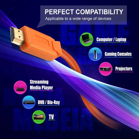 Insten - HDMI Male to Male Cable, 2.1 Version, 8K 60Hz, 48Gbps, PVC Cable, Gold Connectors, 10ft , Orange {6}