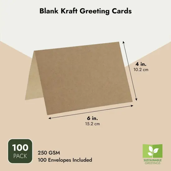 100 Pack Blank Cards and Envelopes 4x6, Bulk Kraft Paper Greeting Cards for DIY Card Making, Wedding, Birthday, All Occasions {5}