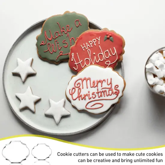 10 Pieces Plaque Frame Cookie Cutter Stainless Steel Biscuit Cutter Fondant Cake Decorating Tools and 6 Pieces Sugar Stirring Pins for Kitchen Baking {5}