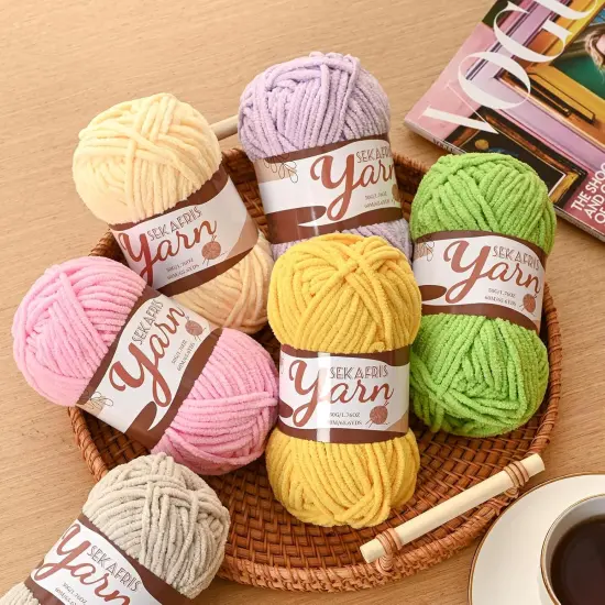 Fluffy Velvet Yarn for Crocheting，Baby Blanket Yarn for Crocheting Soft，50g(65.6yds) Amigurumi Plush Chenille Crochet Yarns ，Puzzle Yarns for Crochet Craft (Blue) {5}